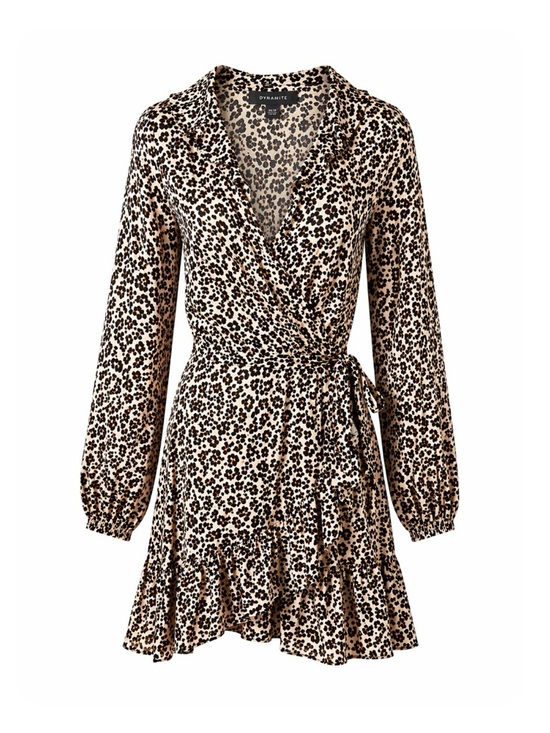 Dynamite Dresses & Skirts - Dynamite Cream & Black Leopard Print Wrap Mini Dress